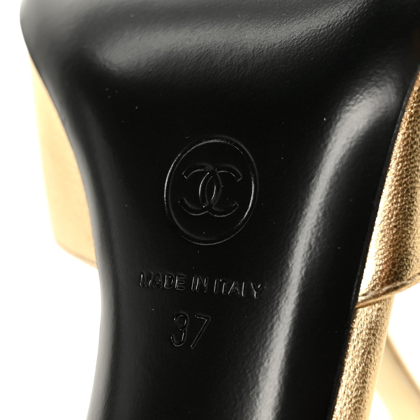 Laminated Lambskin Cap Toe CC Mary Jane Pumps 37 Gold Black