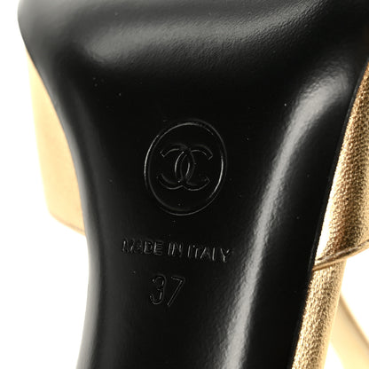 Chanel Laminated Lambskin Cap Toe CC Mary Jane Pumps 37 Gold Black 7 of 10