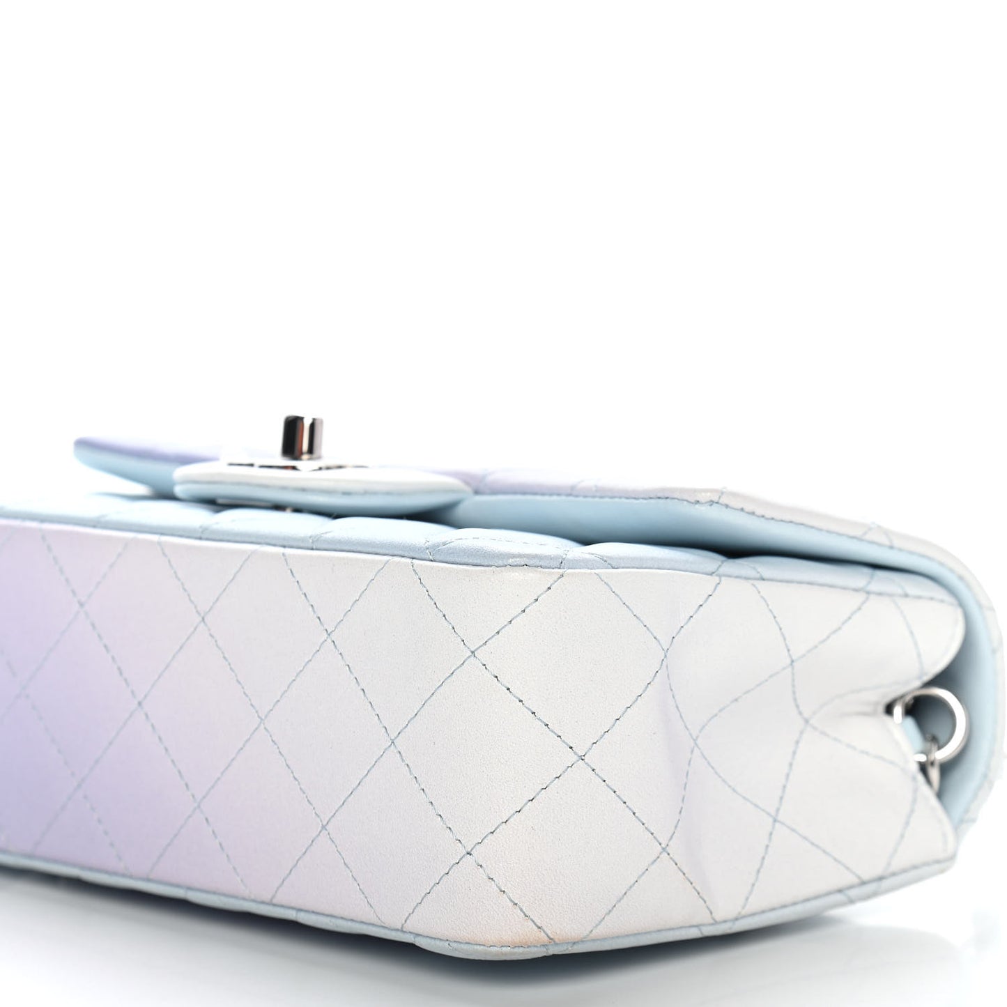 Perforated Lambskin Quilted Mini Rectangular Flap Light Blue Light Purple White