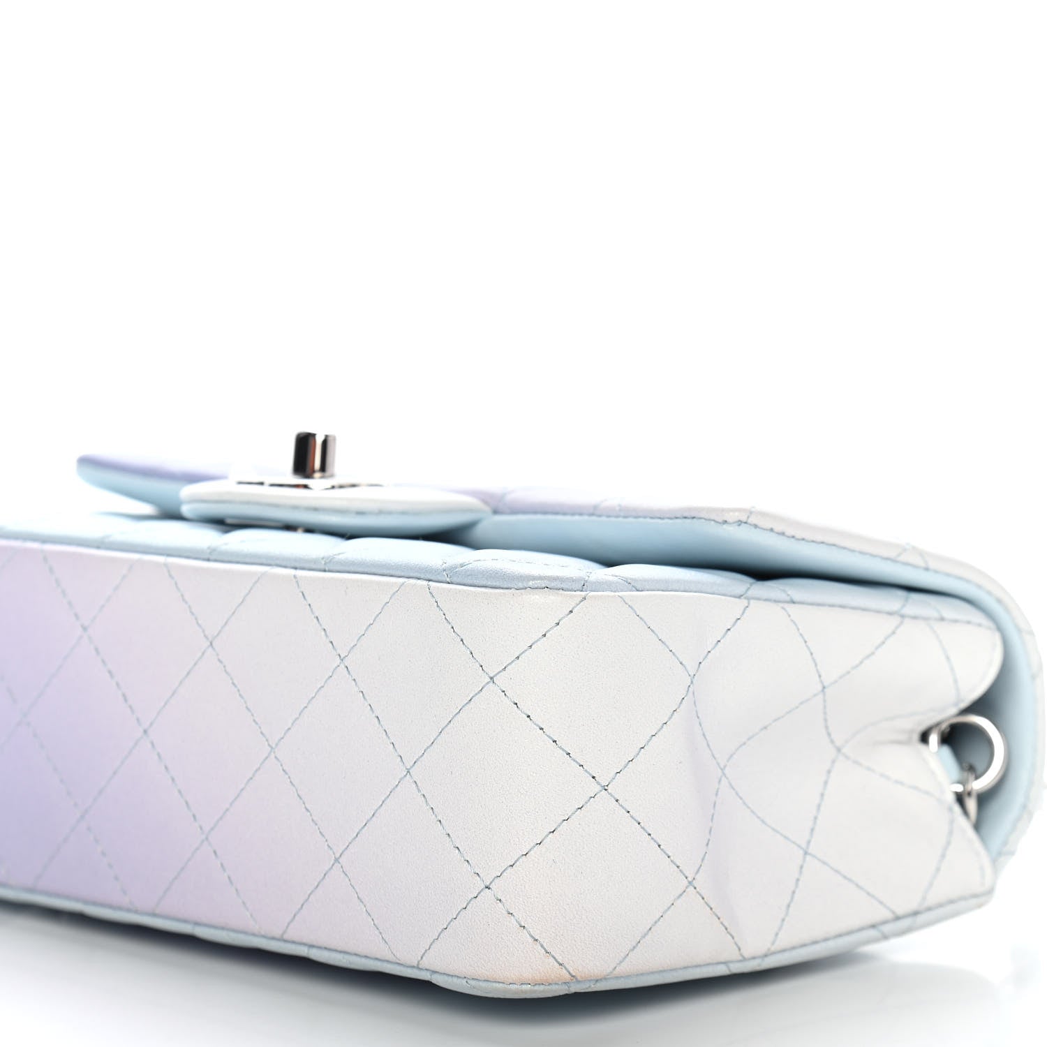 Chanel Perforated Lambskin Quilted Mini Rectangular Flap Light Blue Light Purple White 8 of 8