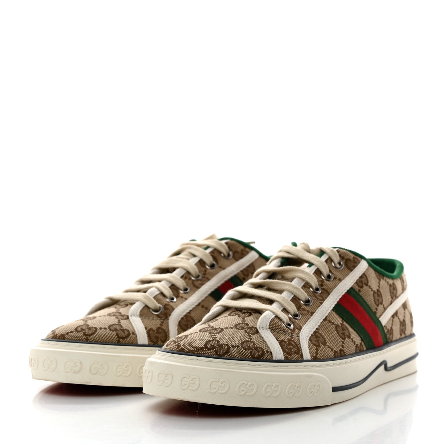 GG Monogram Web Mens 1977 Tennis Sneakers 7 Beige Ebony Mystic White