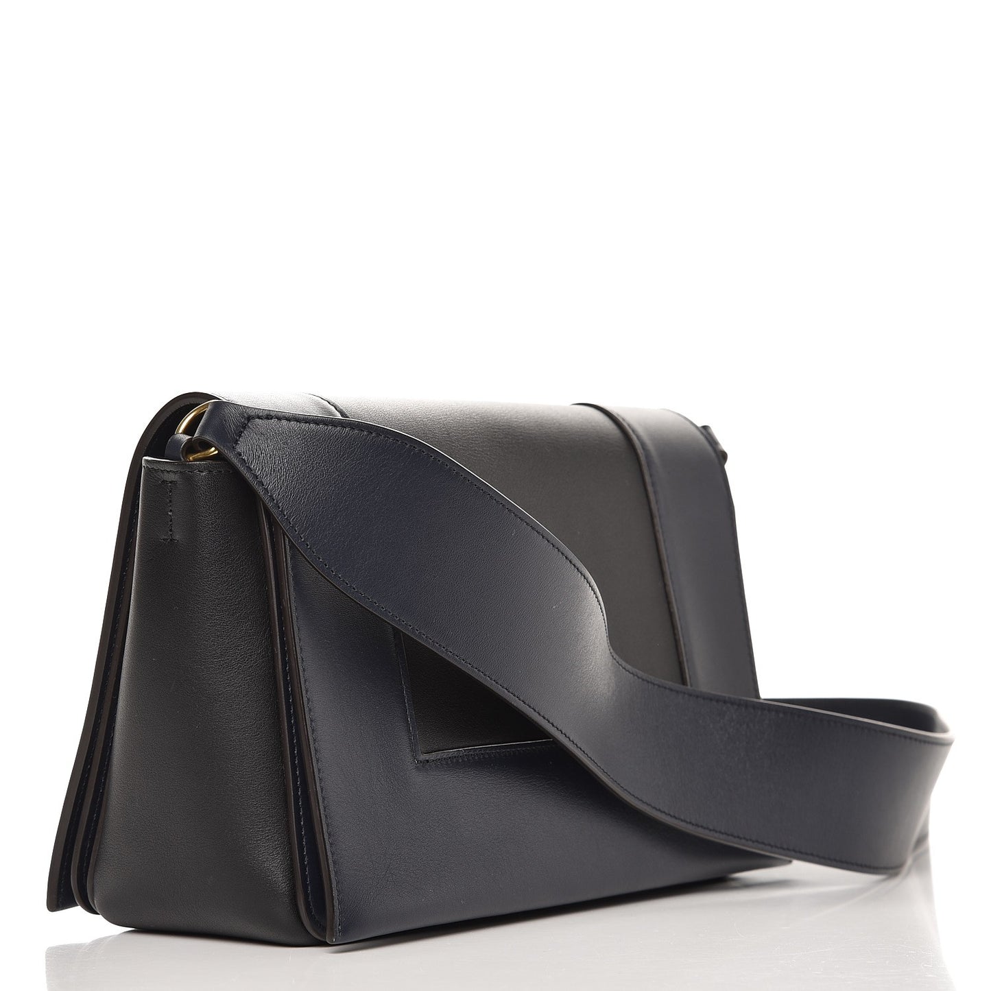 Shiny Smooth Calfskin Medium Frame Shoulder Bag Black Navy