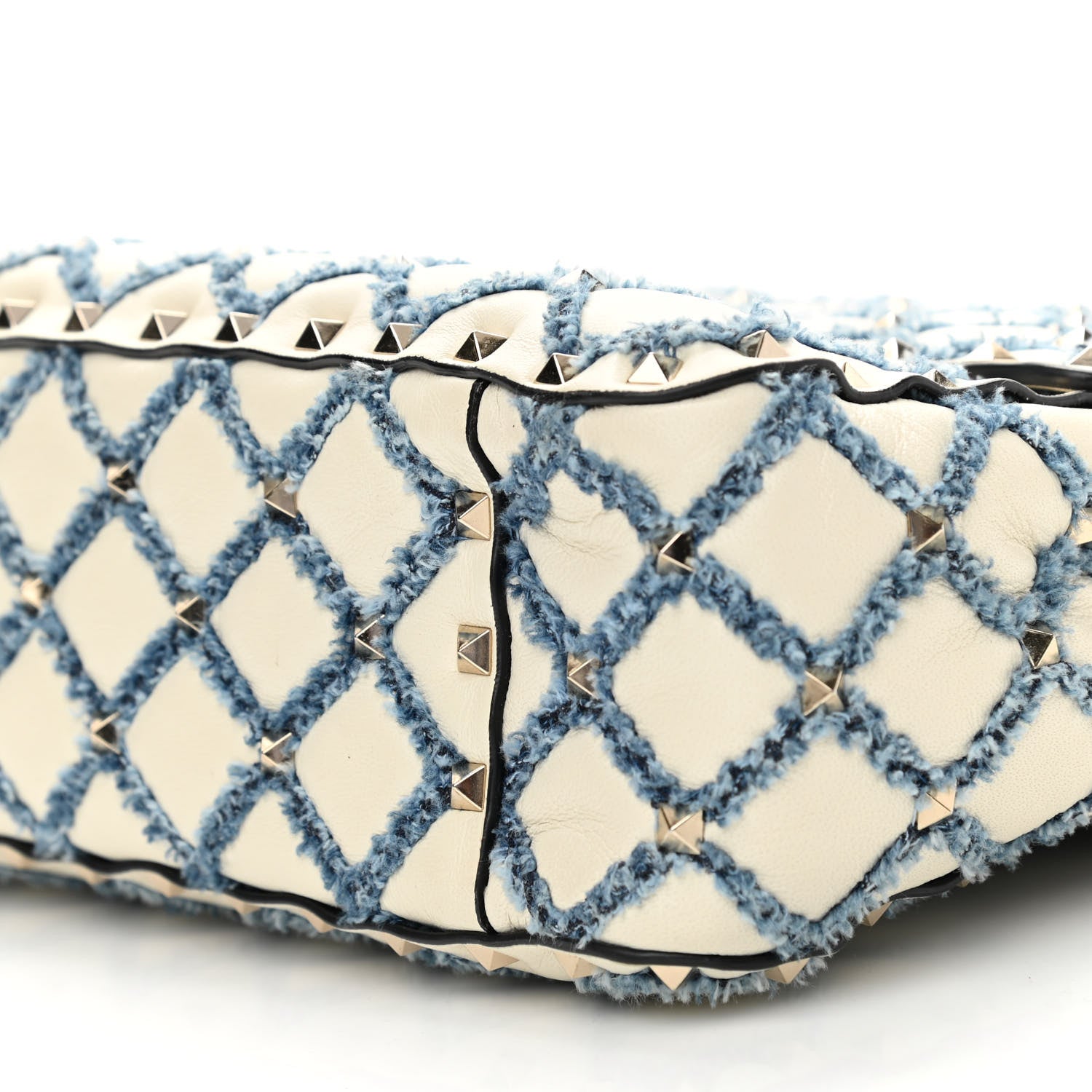 Valentino Garavani Nappa Denim Quilted Rockstud Medium Spike Shoulder Bag Ivory Blue 9 of 10