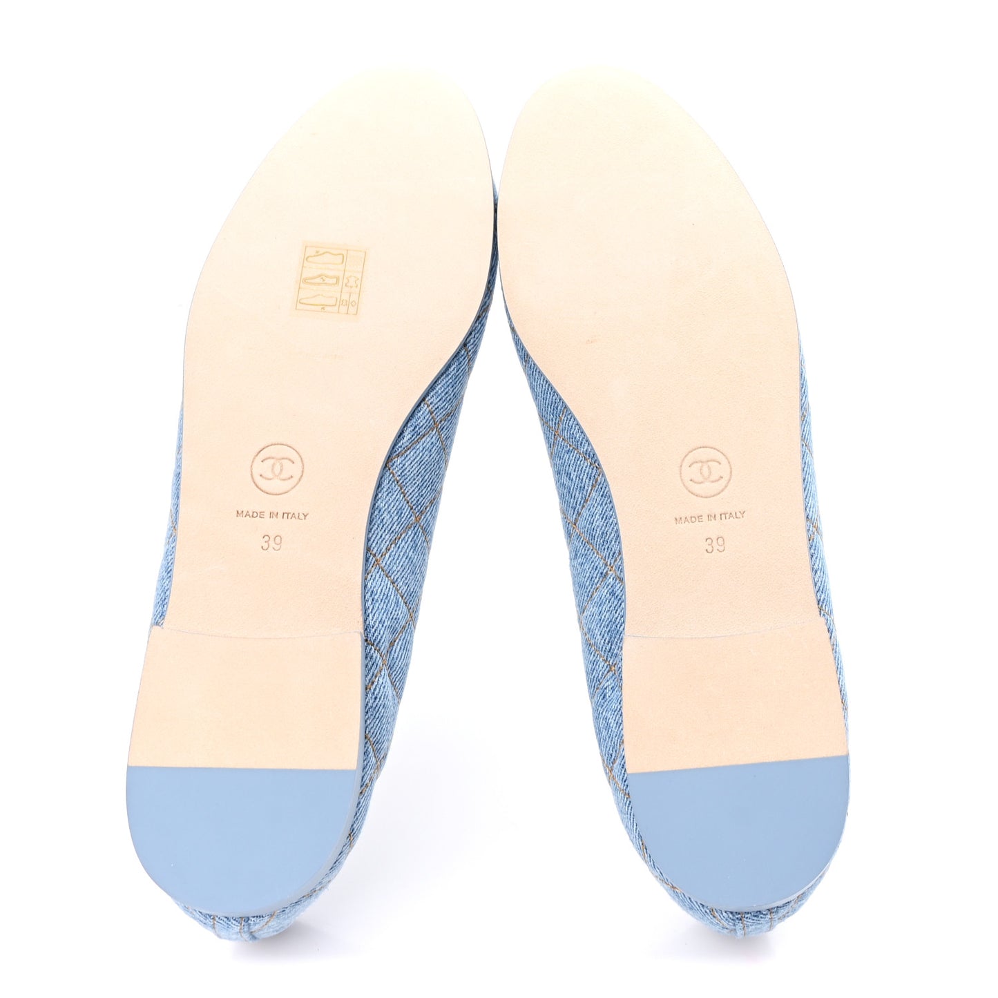 Denim Quilted Cap Toe CC Ballerina Flats 39 Light Blue