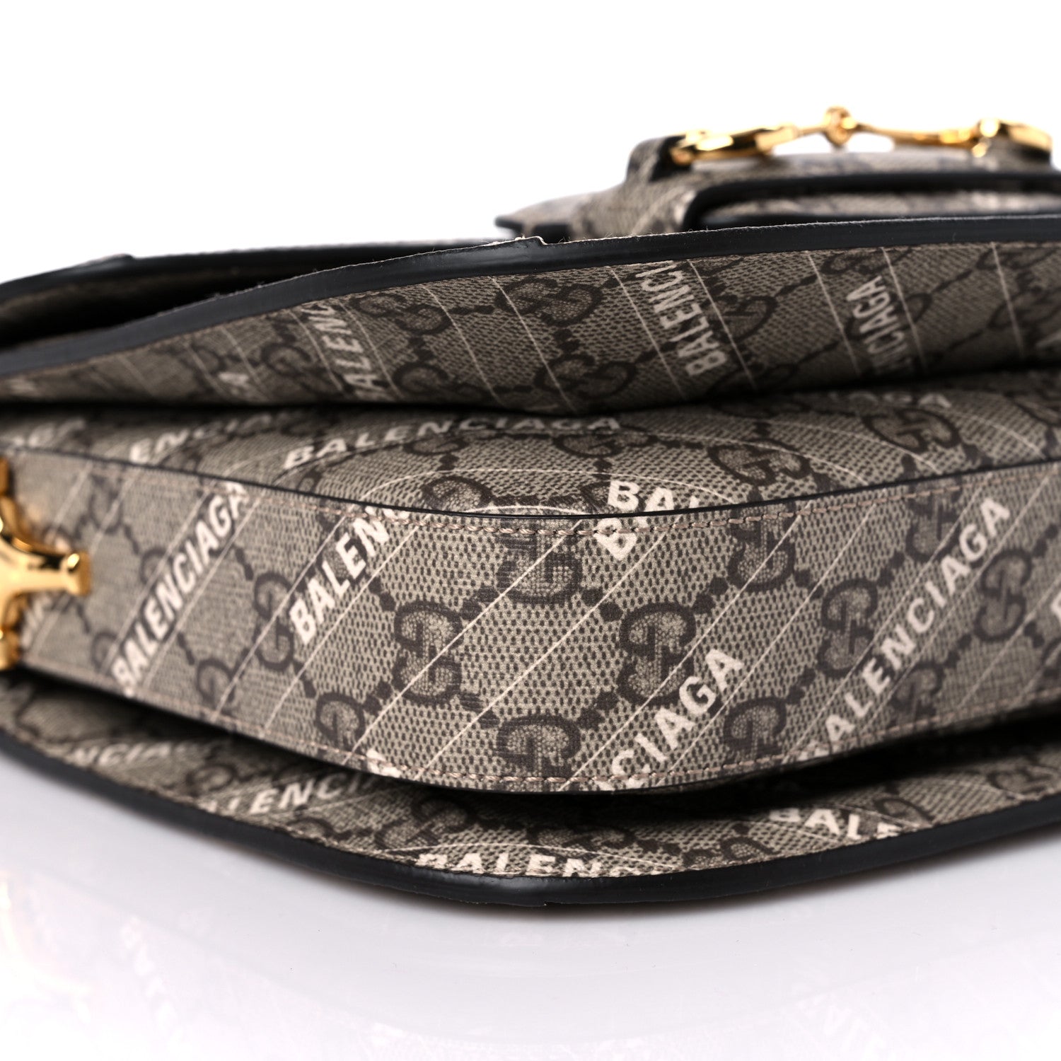 Gucci X BALENCIAGA GG Supreme Monogram Logo Print Horsebit 1955 Shoulder Bag Beige Ebony 8 of 10