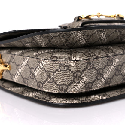 Gucci X BALENCIAGA GG Supreme Monogram Logo Print Horsebit 1955 Shoulder Bag Beige Ebony 8 of 10