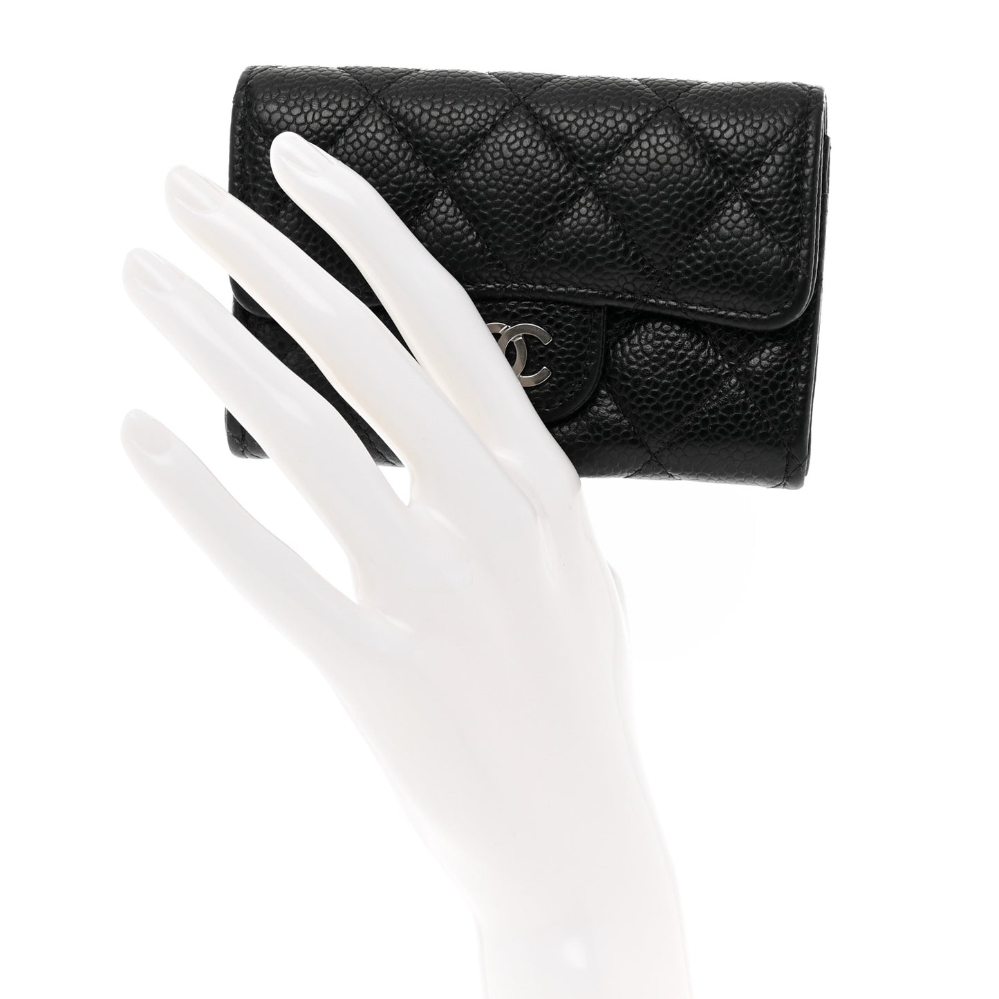 Caviar Quilted Flap Card Holder Wallet Black