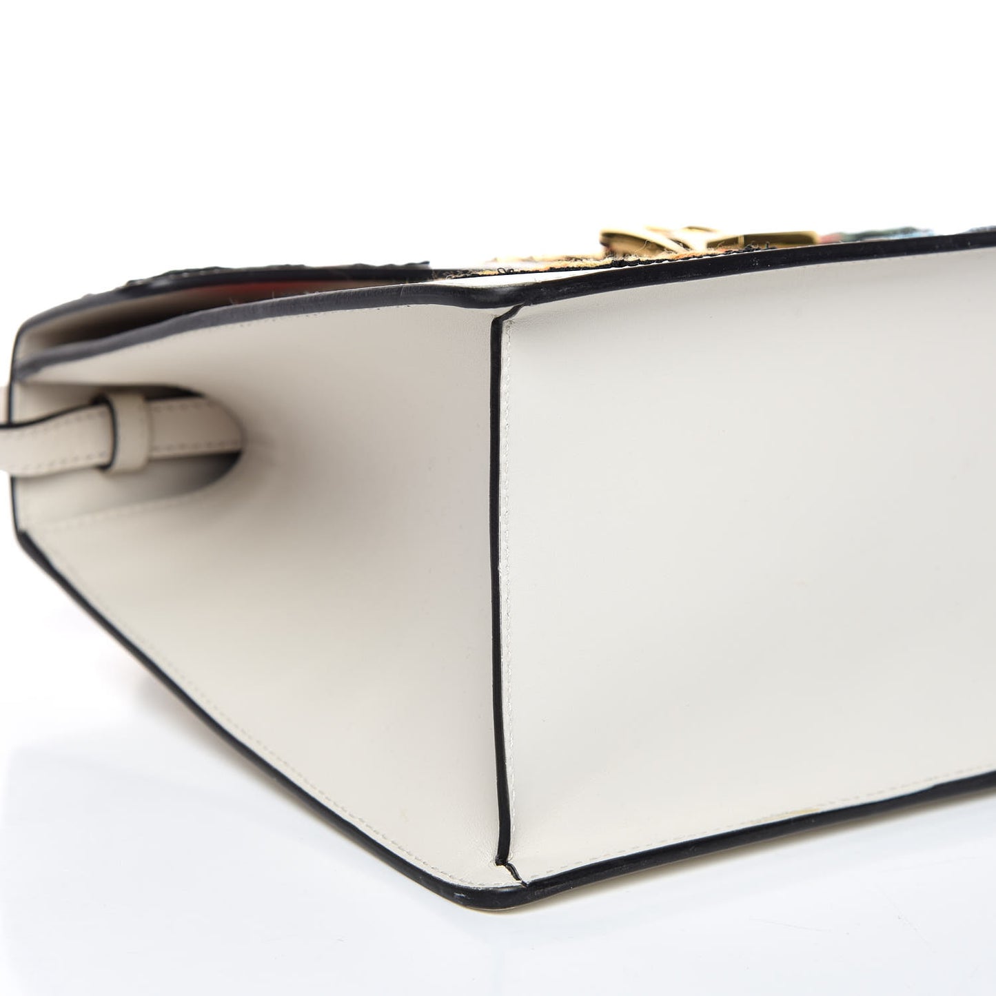 Calfskin Embroidered Medium Sylvie Top Handle Bag White