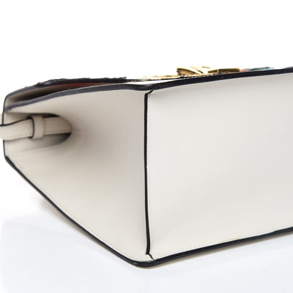 Gucci Calfskin Embroidered Medium Sylvie Top Handle Bag White 5 of 9