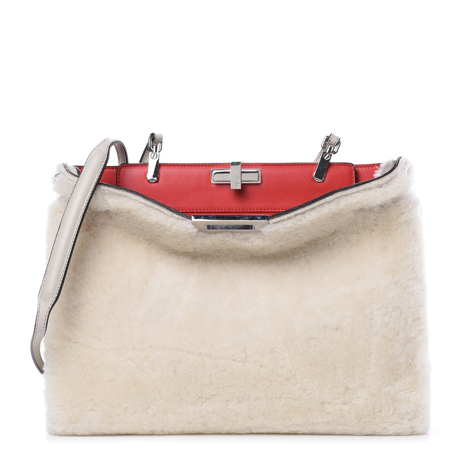 Fendi Shearling Peekaboo Iconic Clutch White Papavero 1 of 8