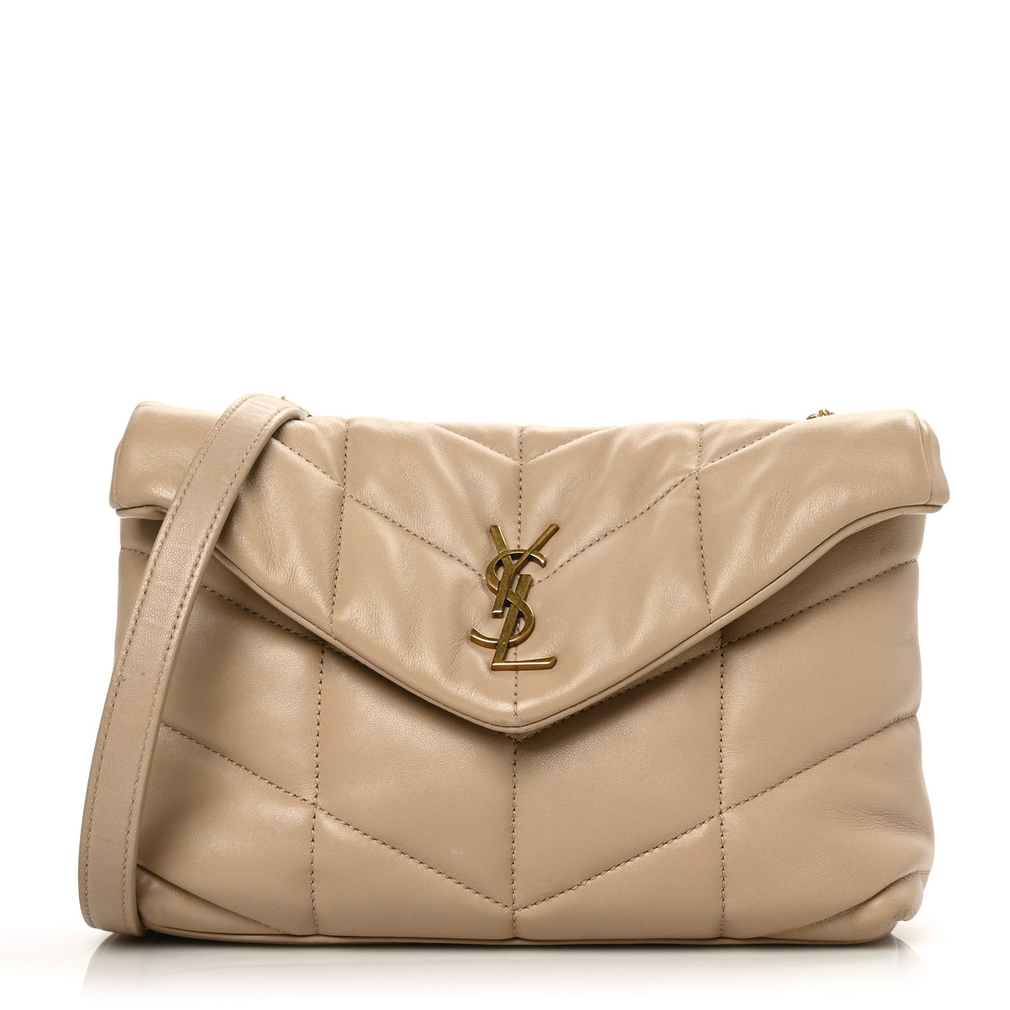Lambskin Quilted Toy Loulou Puffer Monogram Chain Satchel Dark Beige