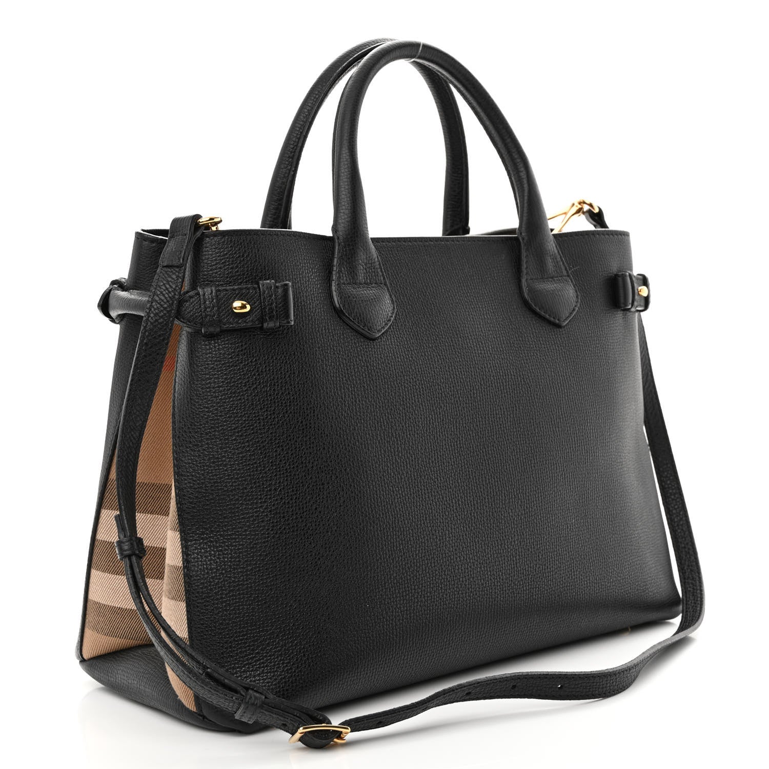 Burberry Grainy Calfskin House Check Medium Banner Tote Black 3 of 16
