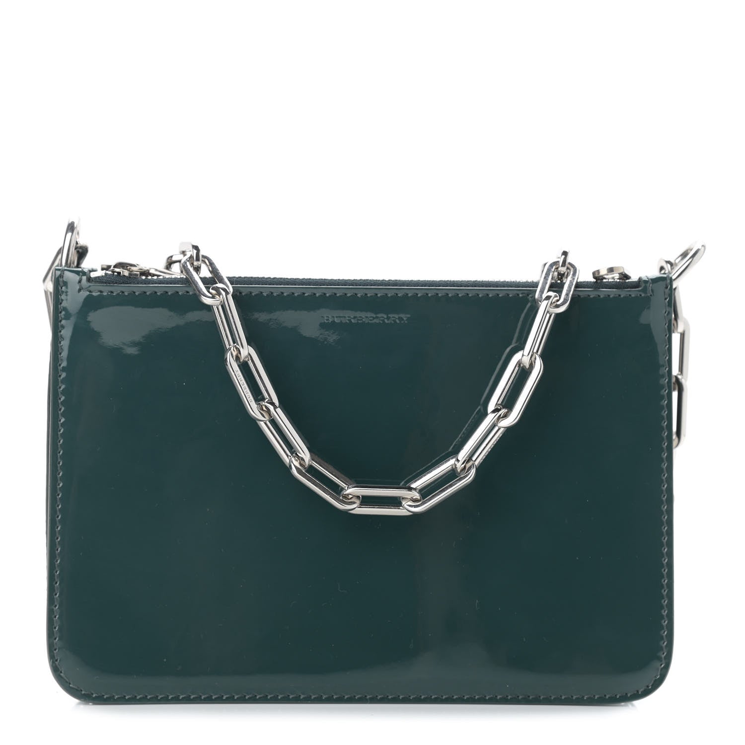 Burberry Patent Calfskin Penhurst Chain Triple Zip Shoulder Bag Green 1 of 10
