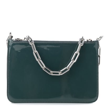 Burberry Patent Calfskin Penhurst Chain Triple Zip Shoulder Bag Green 1 of 10