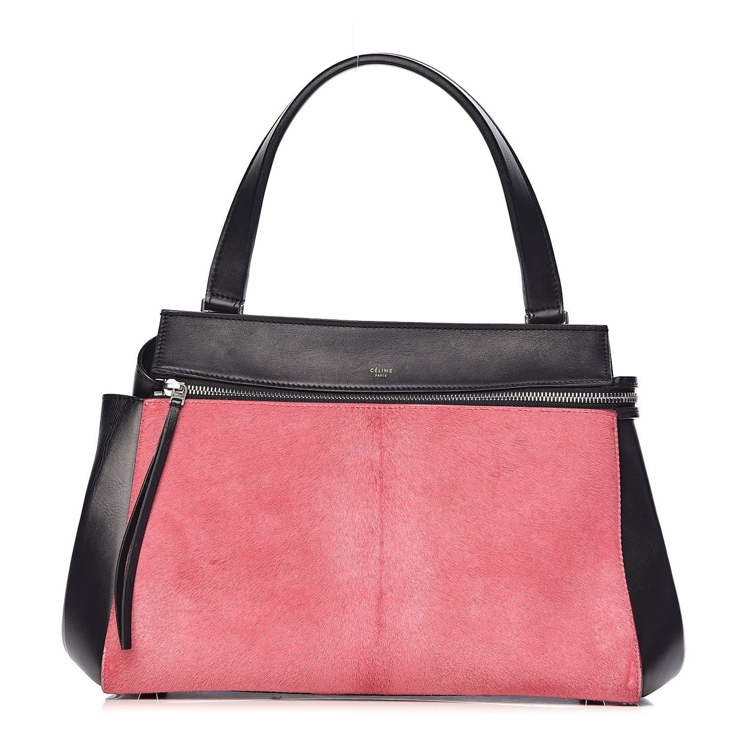 Pony Hair Calfskin Small Tri-Color Edge Shoulder Bag Pink