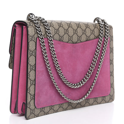 Gucci GG Supreme Monogram Suede Pierced Heart Embroidered Medium Dionysus Shoulder Bag Beige Ebony Pink Tropical Flower 3 of 16