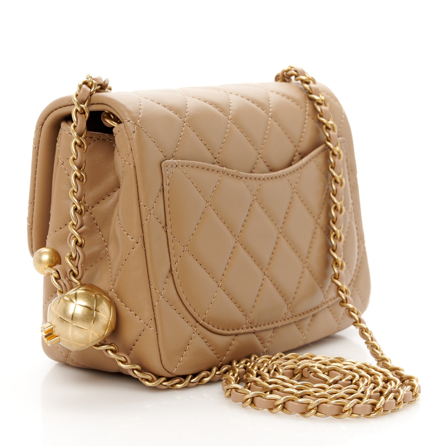 Lambskin Quilted Mini Pearl Crush Flap Dark Beige