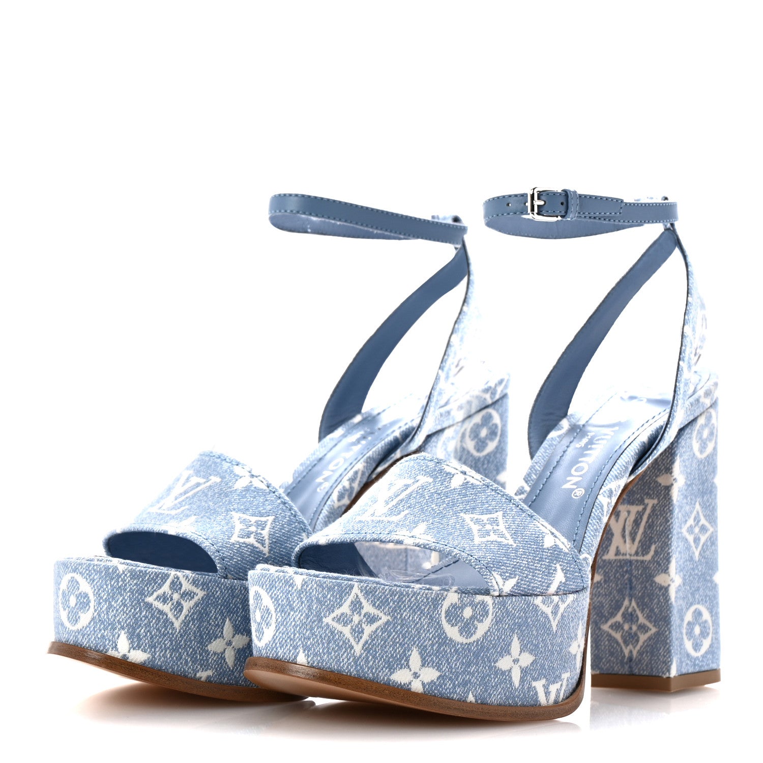 Louis Vuitton Monogram Jacquard Denim Platform Sandals 38.5 Blue 4 of 11