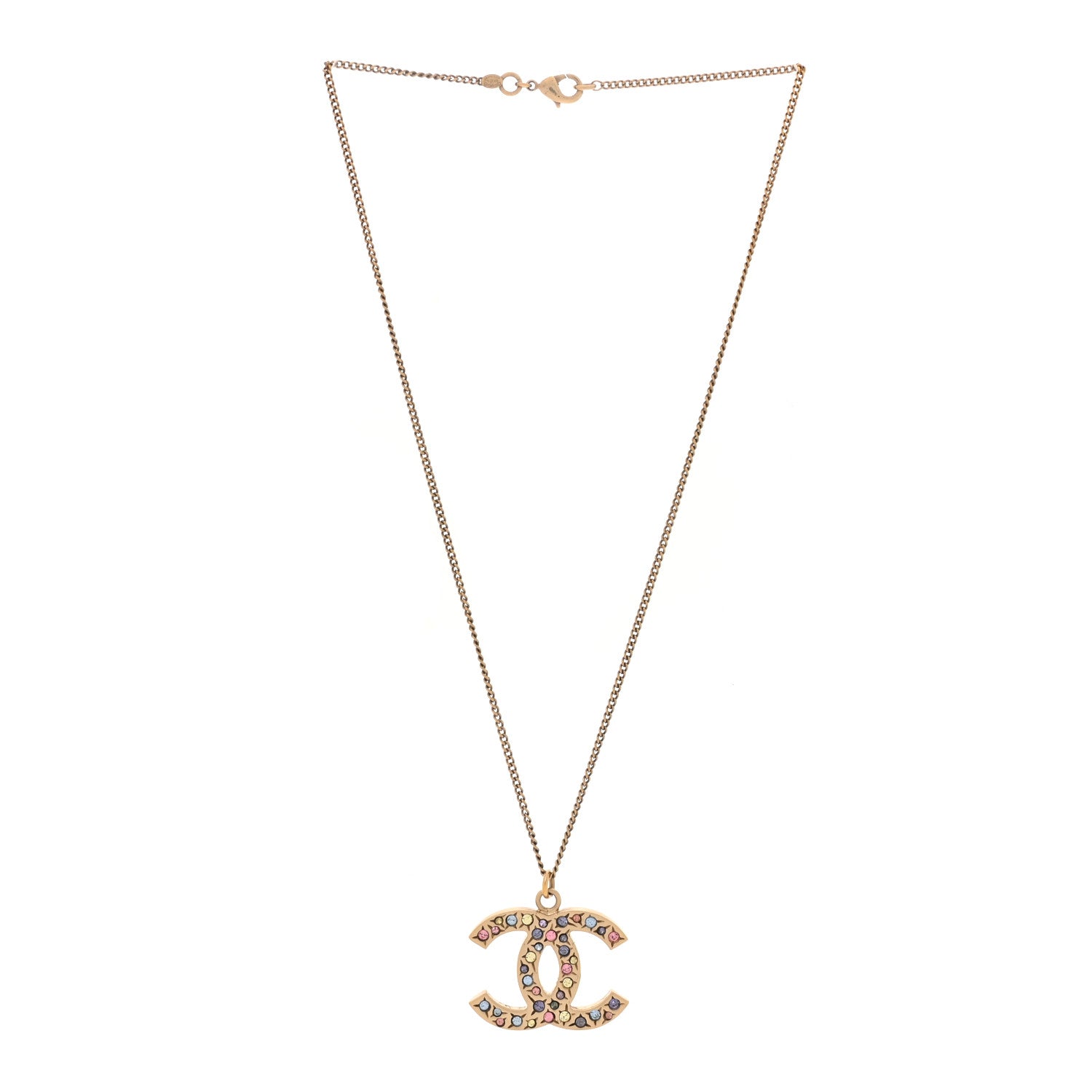 Chanel Crystal CC Necklace Light Gold Multicolor 2 of 5