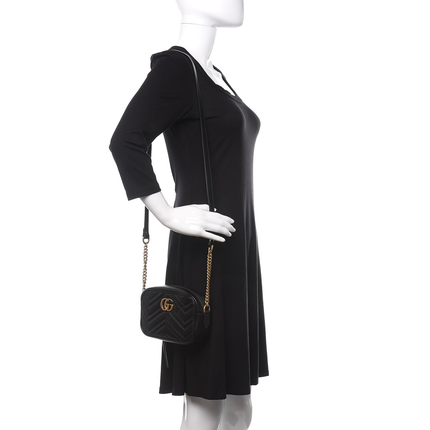 Gucci Calfskin Matelasse Mini GG Marmont Chain Shoulder Bag Black 2 of 10