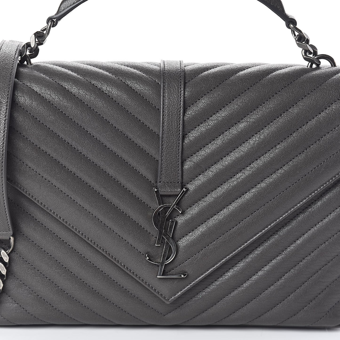 Sheepskin Matelasse Chevron Monogram Large College Satchel Dark Asphalt