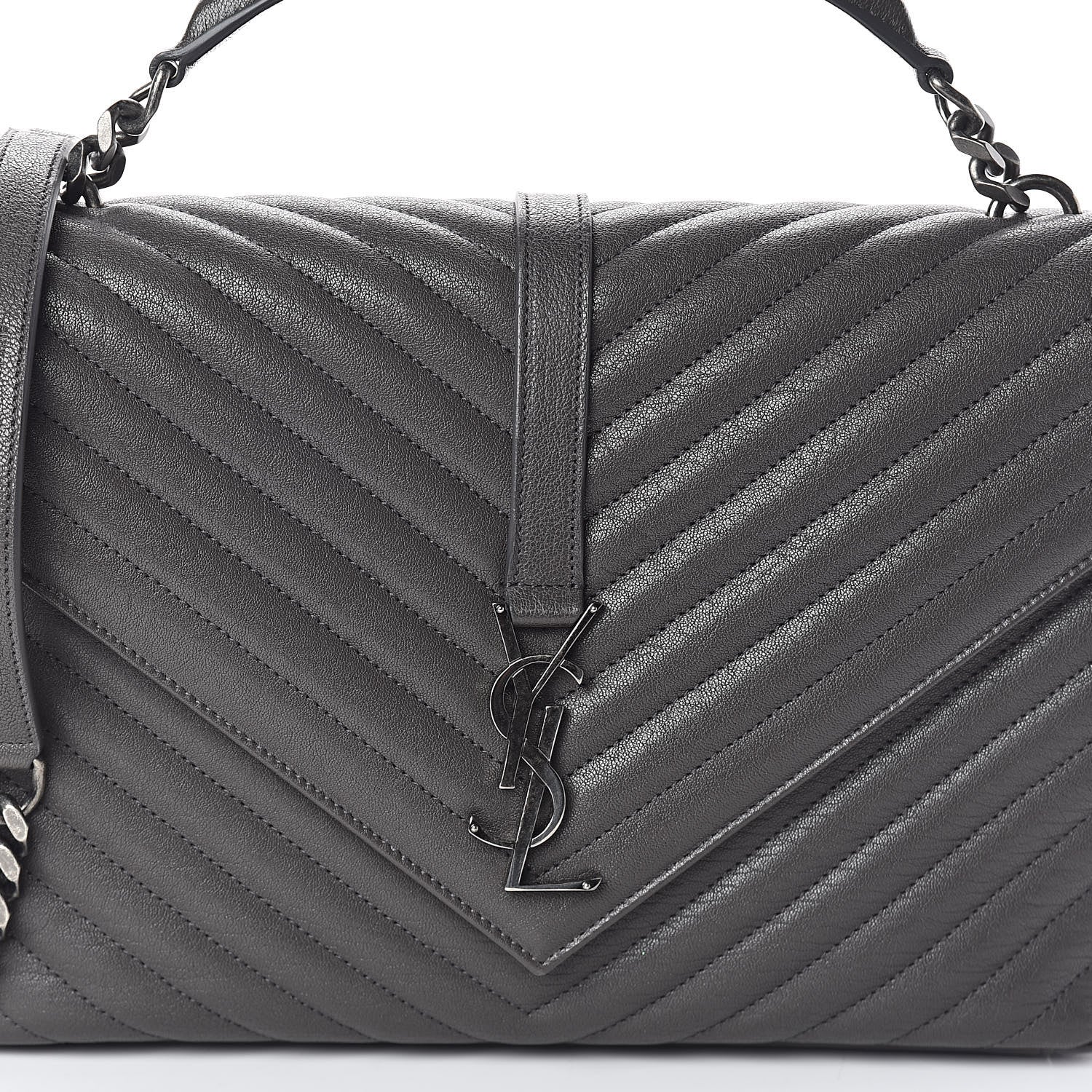 Saint Laurent Sheepskin Matelasse Chevron Monogram Large College Satchel Dark Asphalt 7 of 9