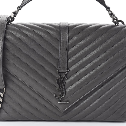 Saint Laurent Sheepskin Matelasse Chevron Monogram Large College Satchel Dark Asphalt 7 of 9