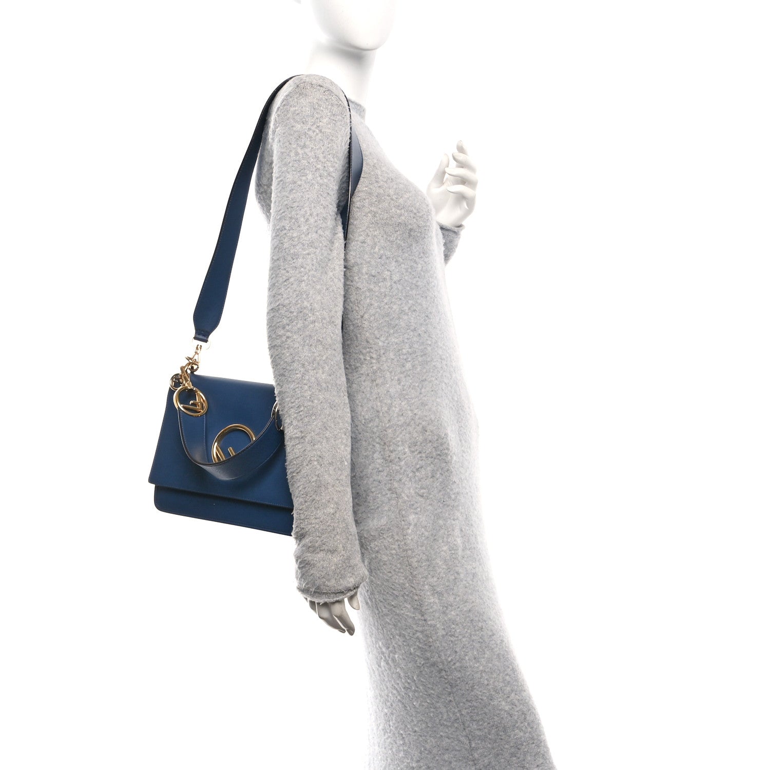 Fendi Vitello Century Opaco F is Fendi Kan I Shoulder Bag Blu Scuro 2 of 19