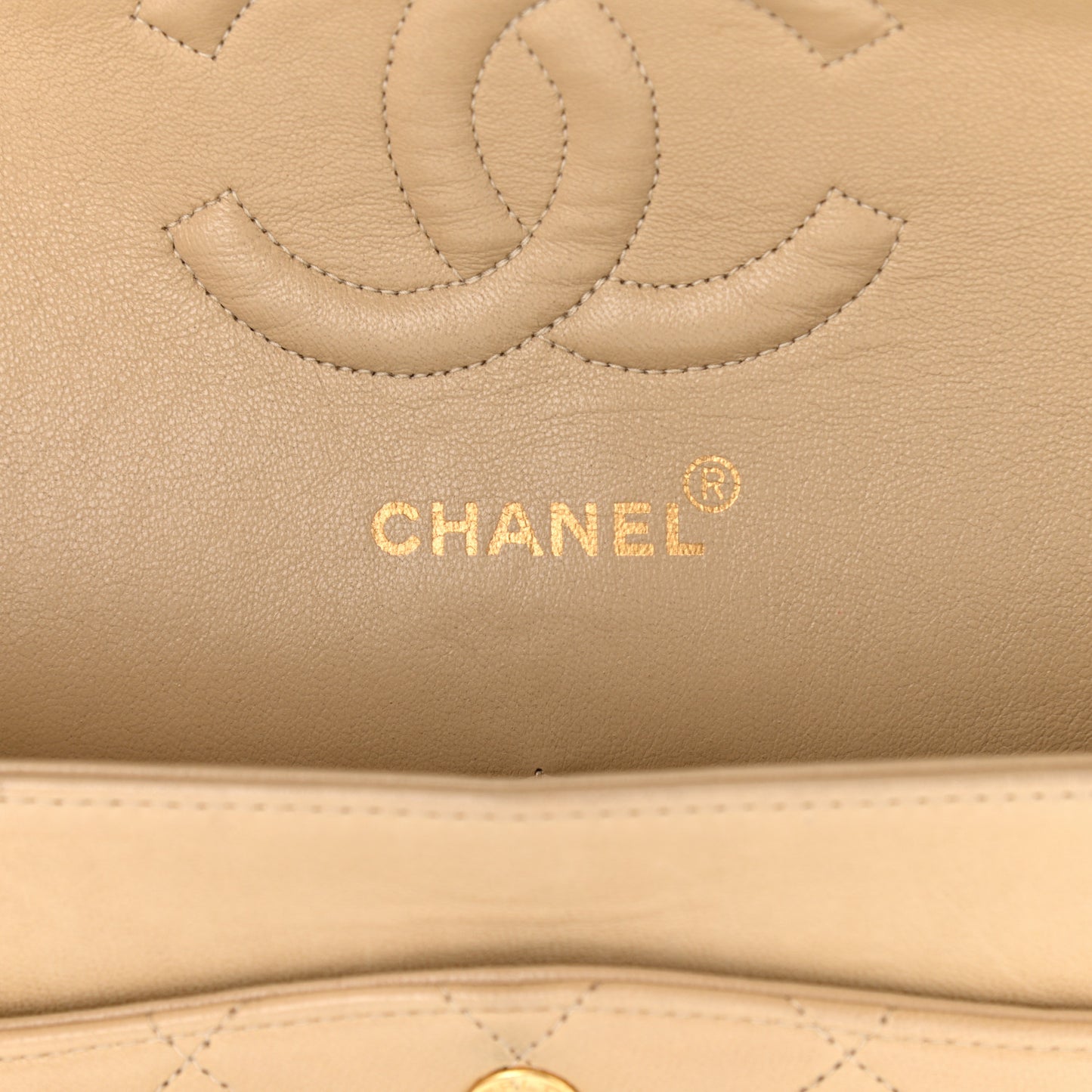 Lambskin Quilted Medium Double Flap Beige