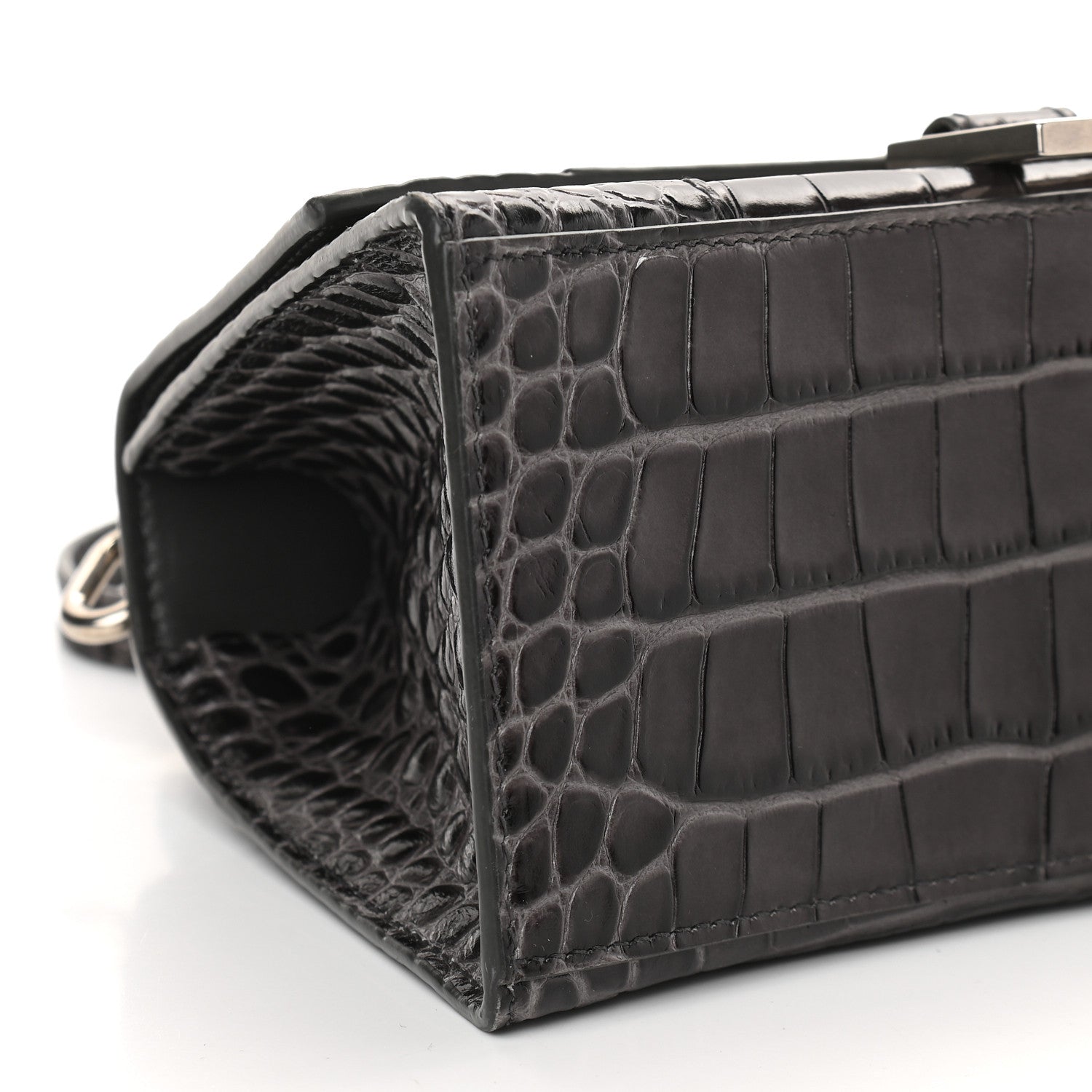 Balenciaga Shiny Calfskin Crocodile Embossed Small Hourglass Top Handle Bag Dark Grey 6 of 8