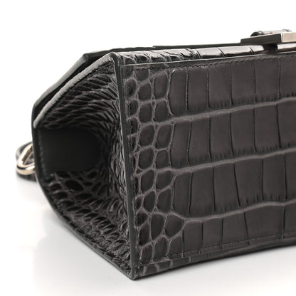 Balenciaga Shiny Calfskin Crocodile Embossed Small Hourglass Top Handle Bag Dark Grey 6 of 8