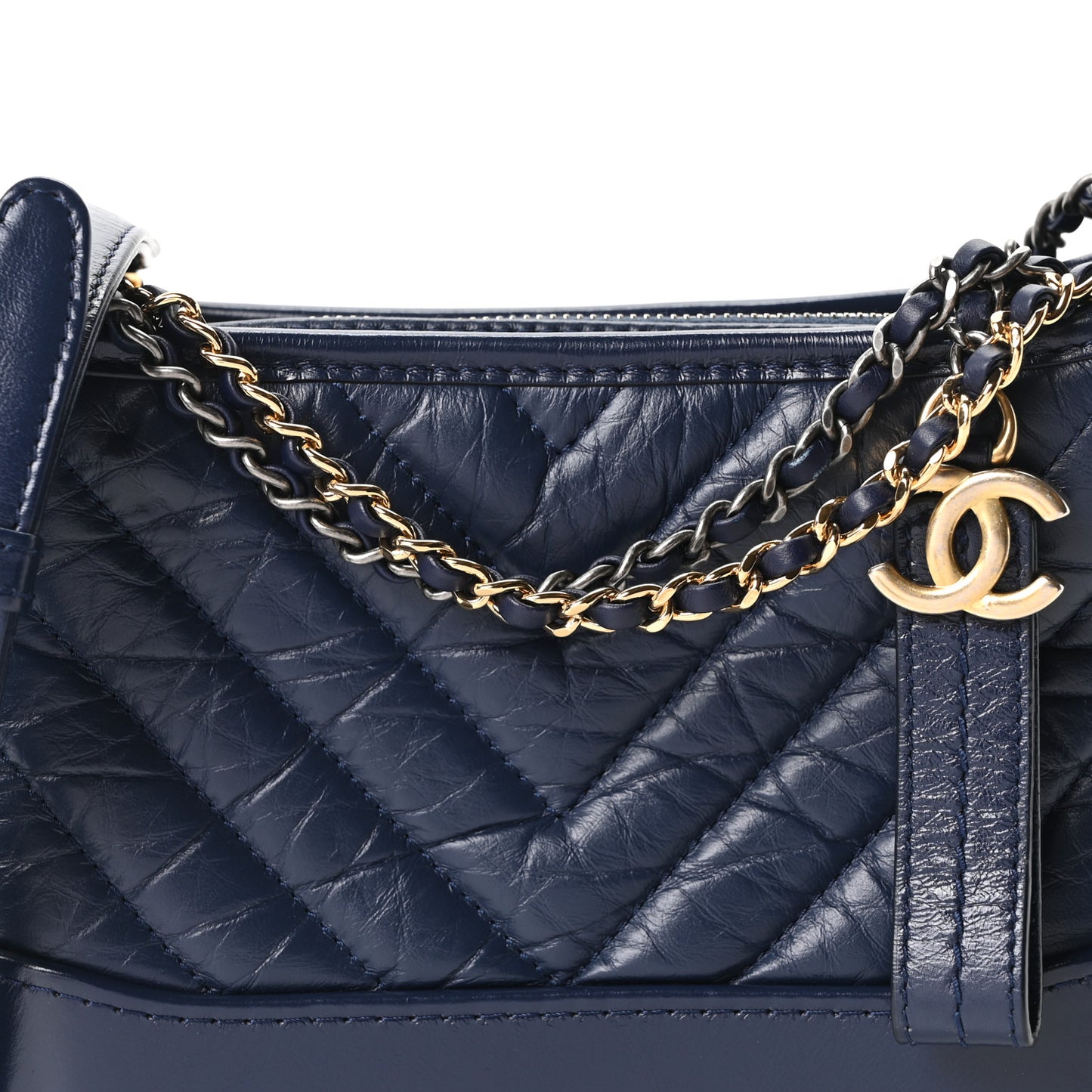 Aged Calfskin Chevron Quilted Small Gabrielle Hobo Blue