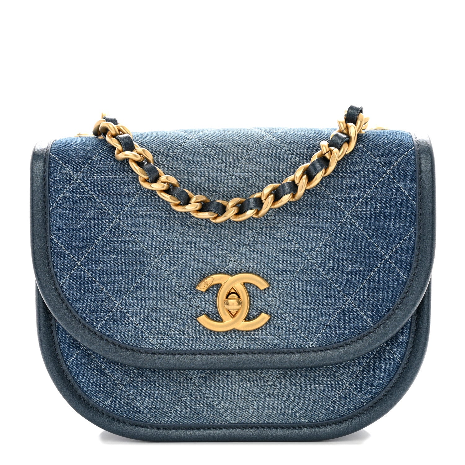 Chanel Washed Denim Quilted Small Messenger Flap Blue 1 of 10