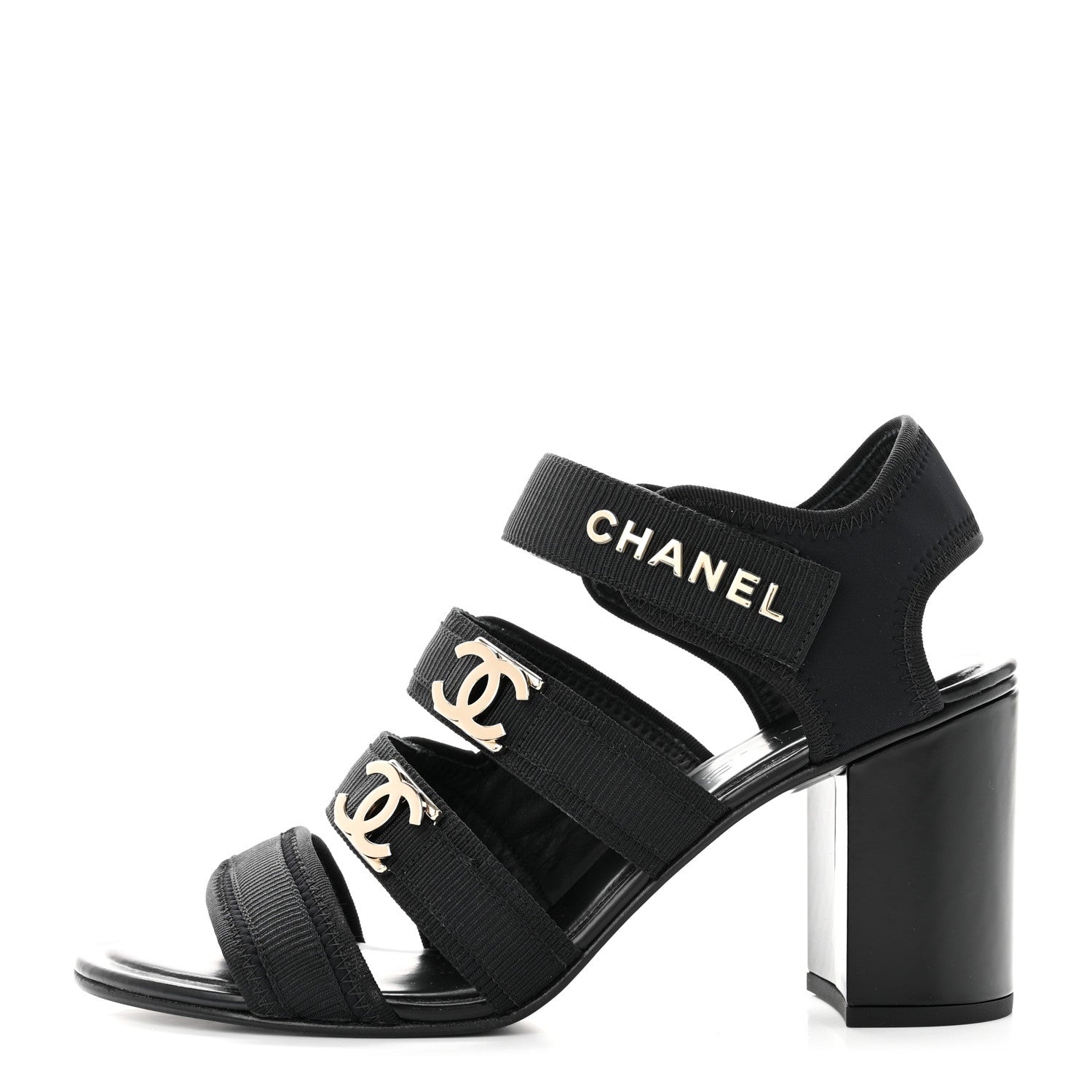 Chanel Fabric Metal CC Logo Sandals 40 Black 1 of 7