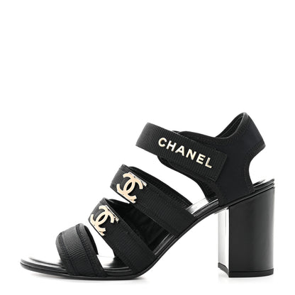 Chanel Fabric Metal CC Logo Sandals 40 Black 1 of 7