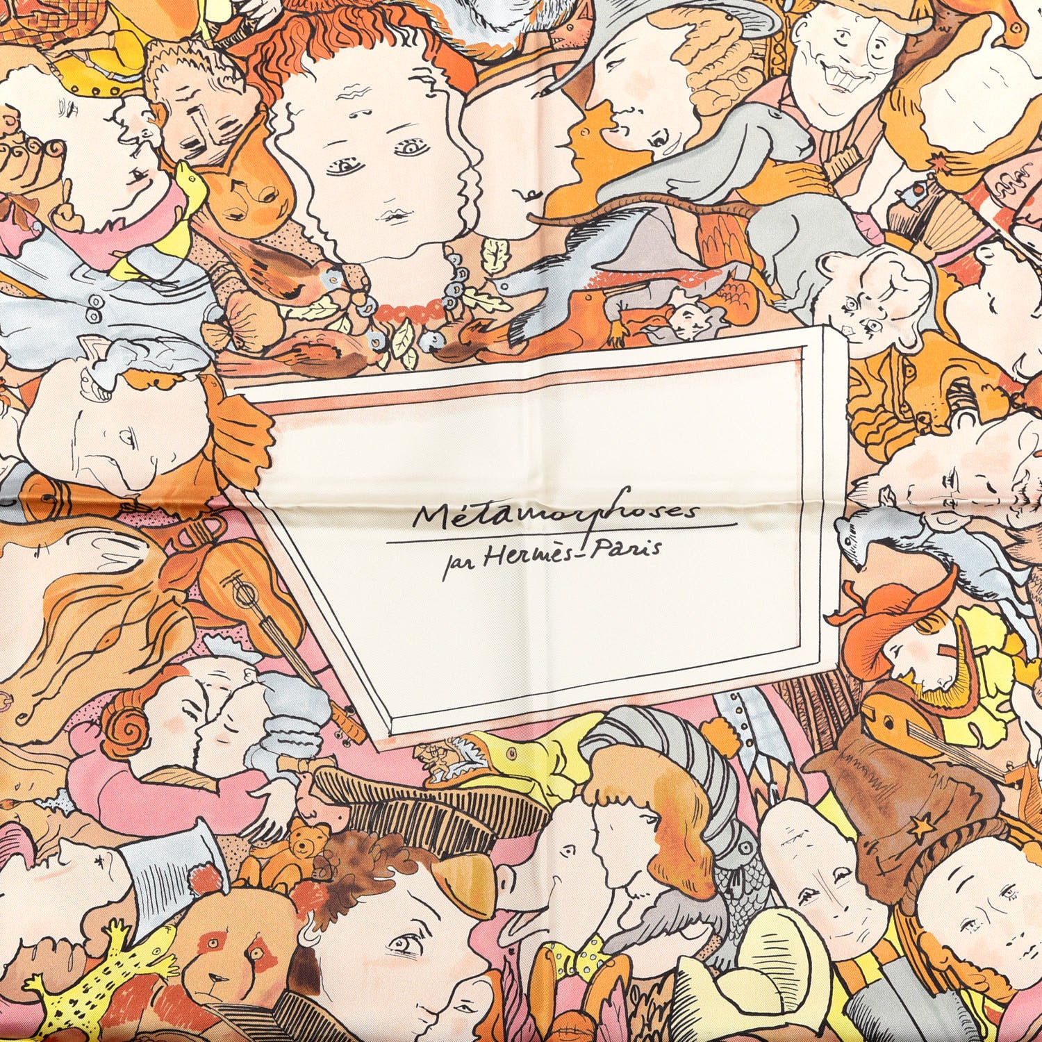 Hermes Silk Metamorphoses Par Paris Scarf 90 Cendre Brun Jaune 3 of 5