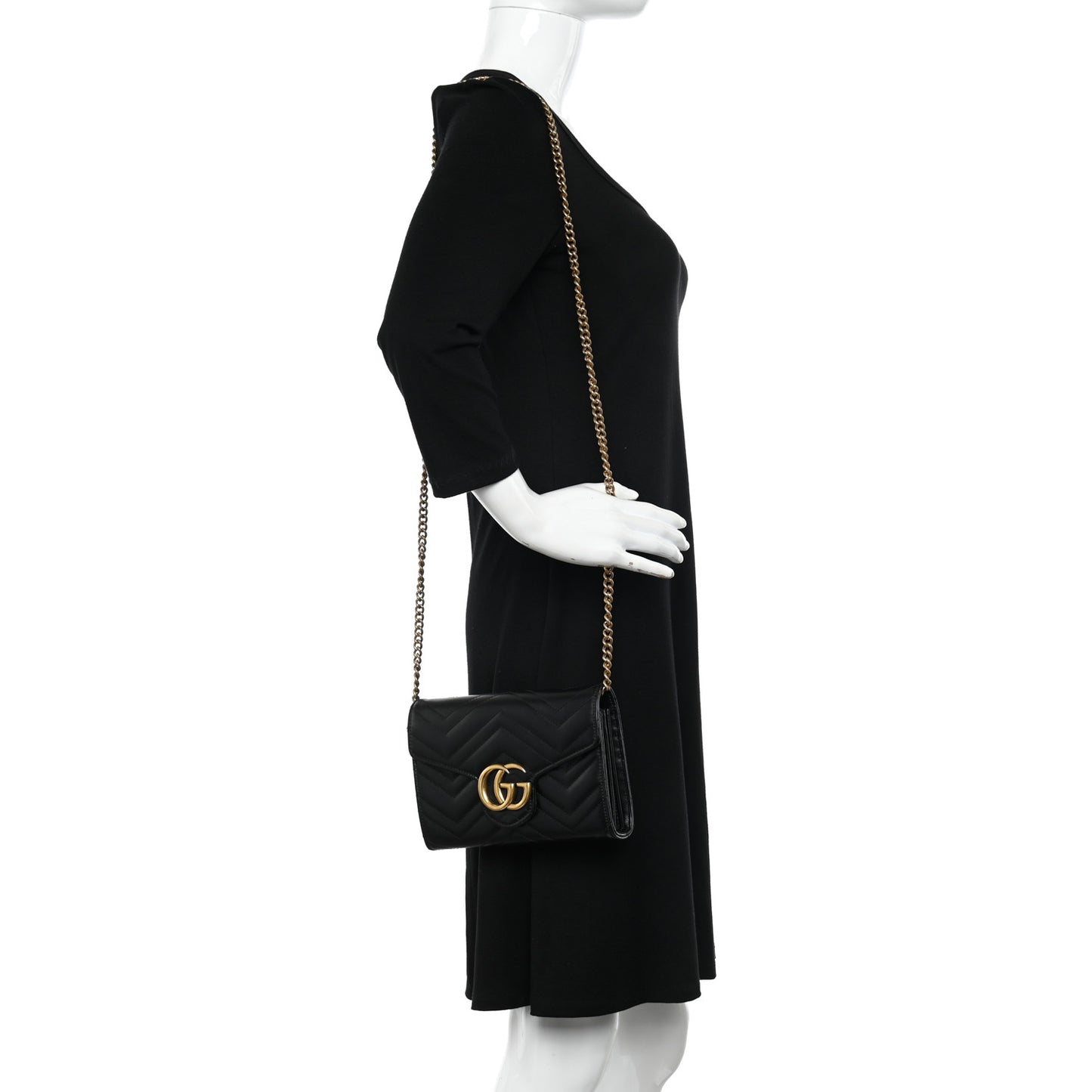 Calfskin Matelasse GG Marmont Chain Wallet Black