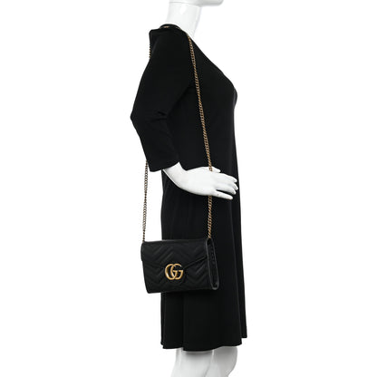 Gucci Calfskin Matelasse GG Marmont Chain Wallet Black 2 of 11