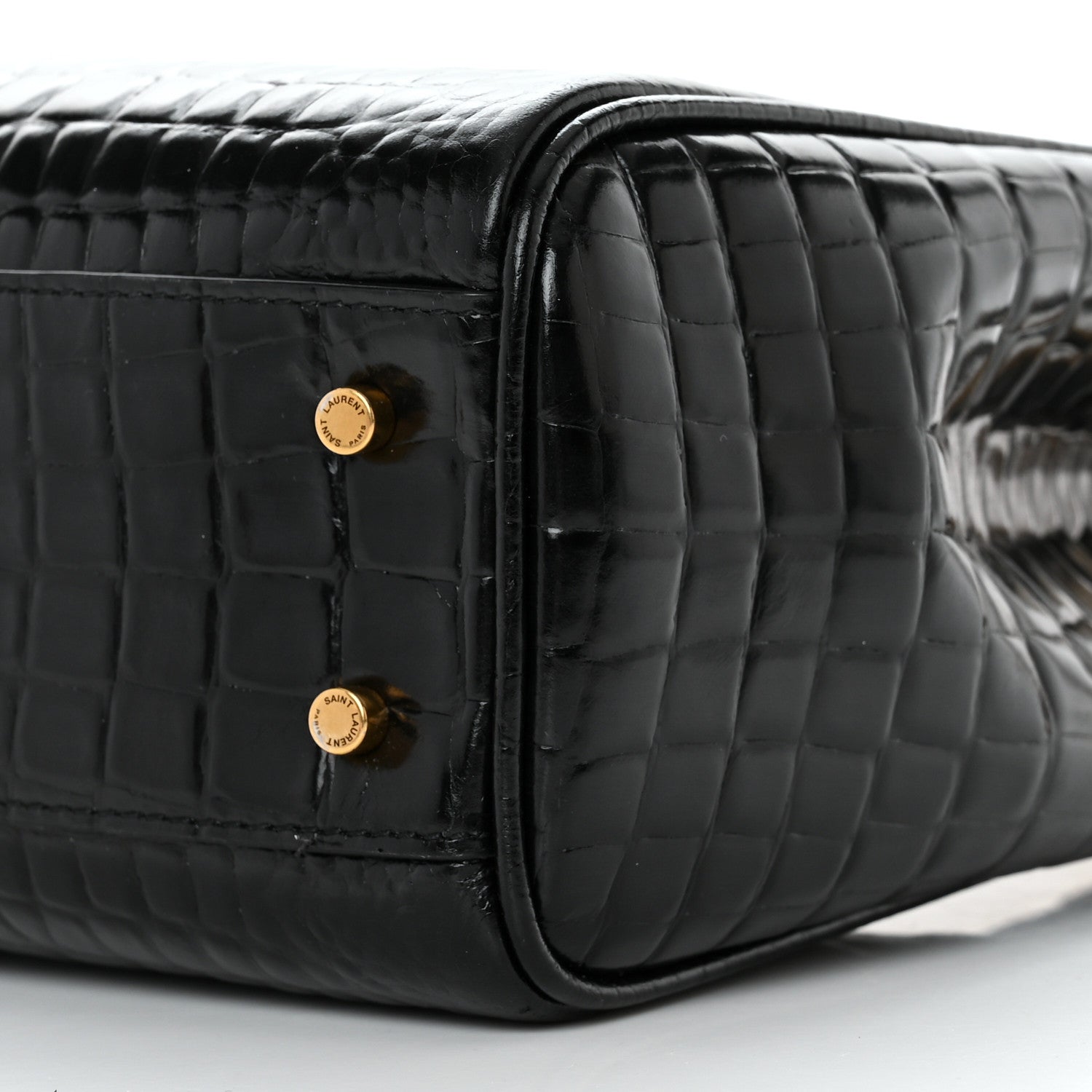 Saint Laurent Shiny Calfskin Crocodile Embossed Claude Tote Black 11 of 12