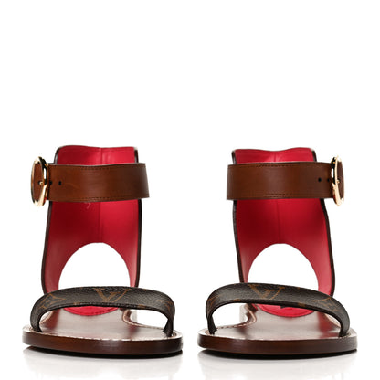 Louis Vuitton Calfskin Monogram Ocean Drive Flat Sandals 37.5 Cognac 2 of 13