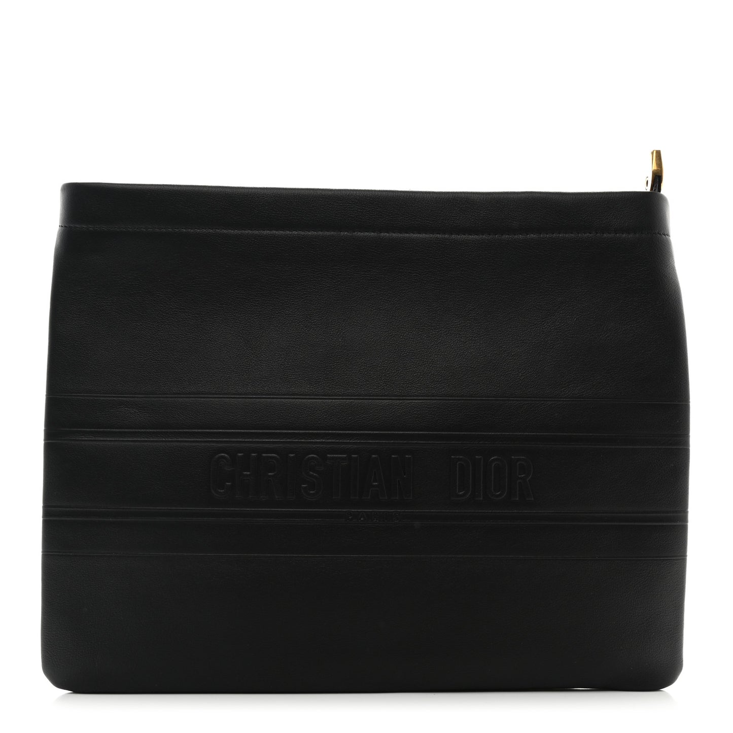 Calfskin Medium Diordouble Zip Pouch Black
