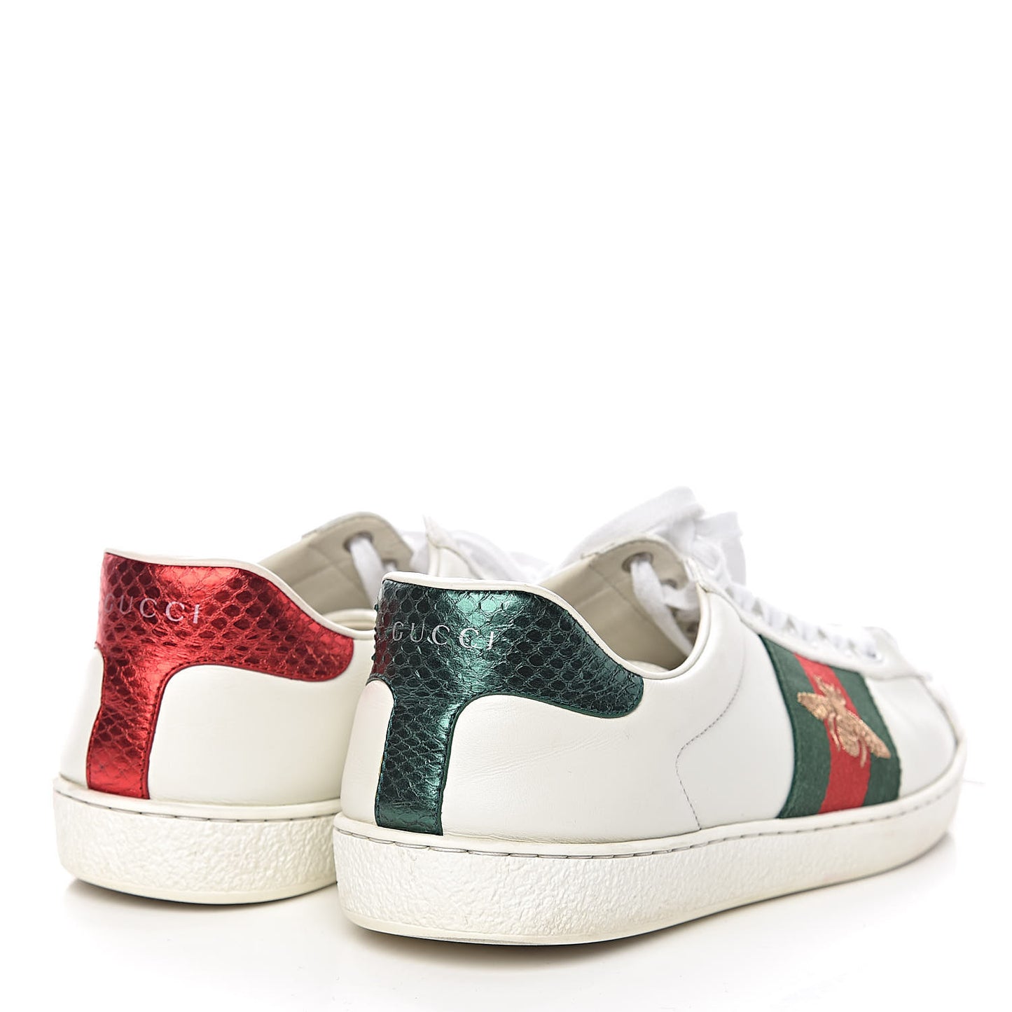 Miro Soft Calfskin Laminated Ayers Web Bee Embroidered Mens Ace Sneakers 7.5 White Red Flame Green