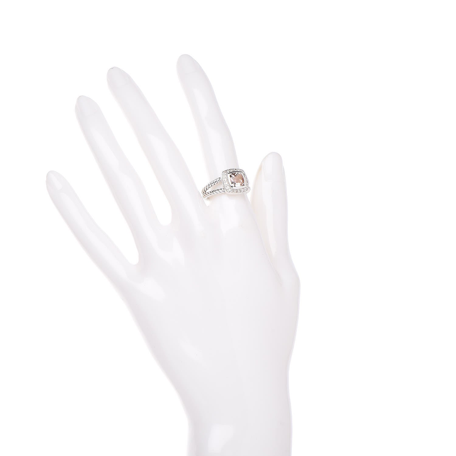 David Yurman Sterling Silver Diamond Morganite 7mm Petite Albion Ring 50 5.5 2 of 5