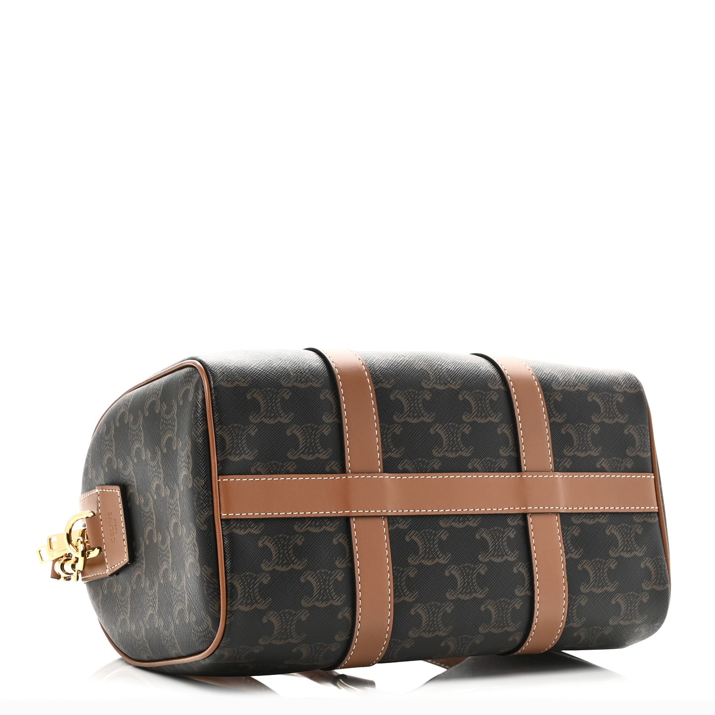 Triomphe Canvas Calfskin Medium Boston Bag Tan