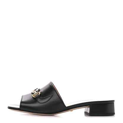Gucci Malaga Kid Zumi Mid Heel Slide Sandals 37.5 Black 1 of 10