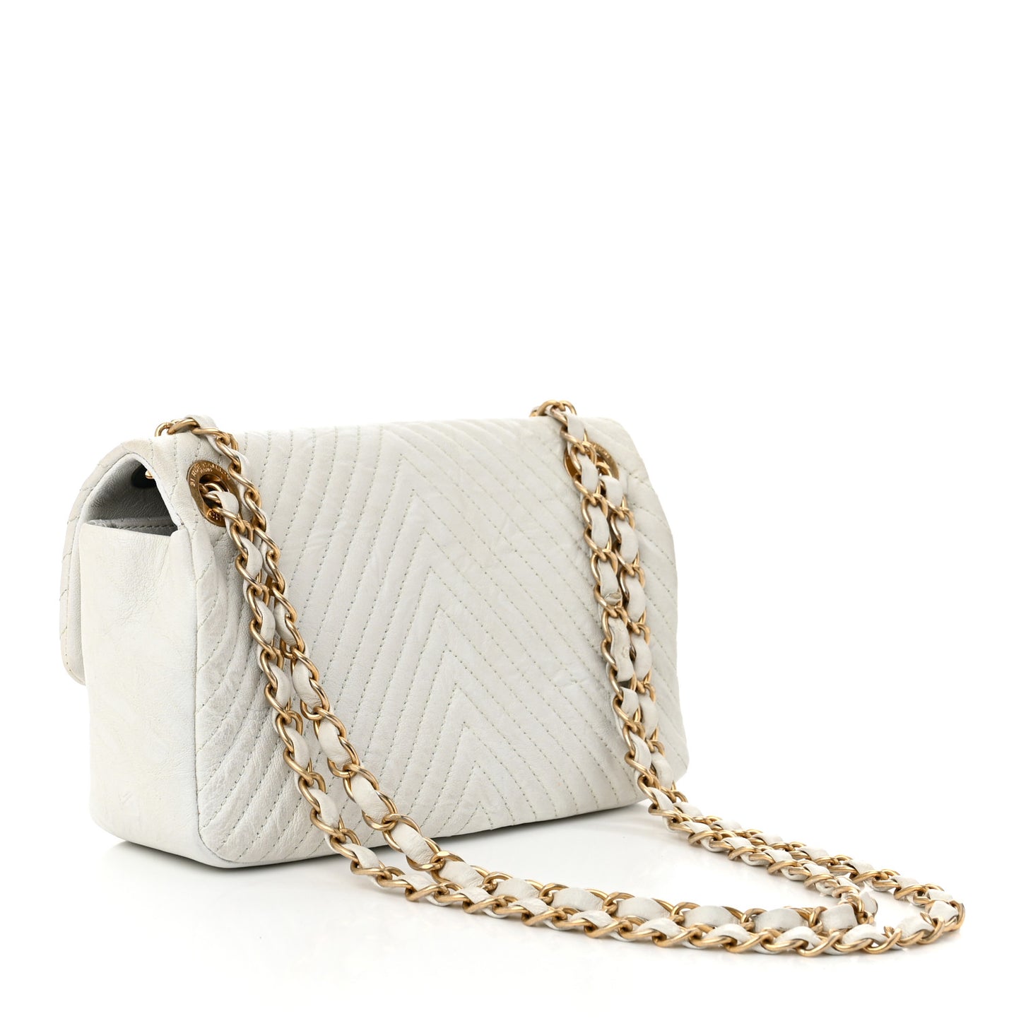 Calfskin Surpique Chevron Small Flap White