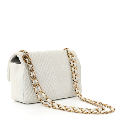 Chanel Calfskin Surpique Chevron Small Flap White 3 of 10