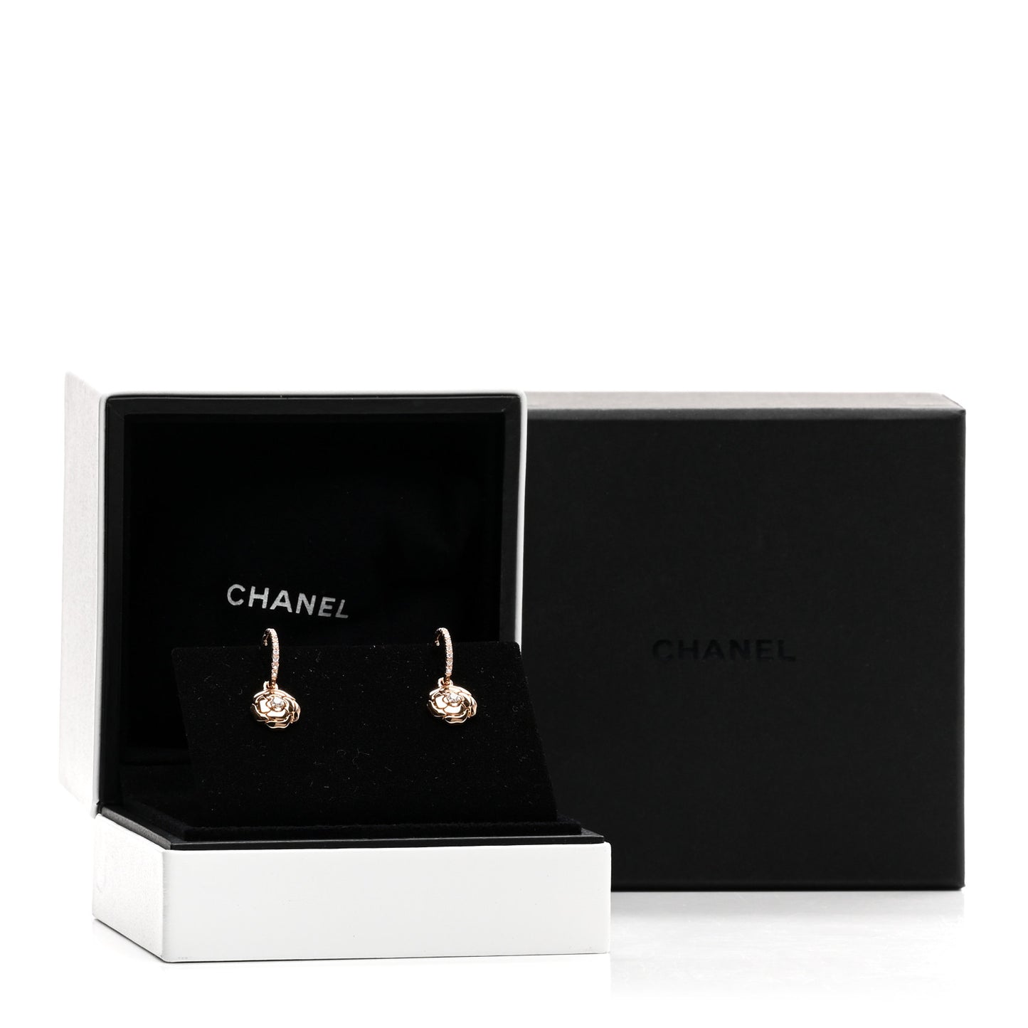 18K Rose Gold Diamond Extrait de Camelia Drop Earrings