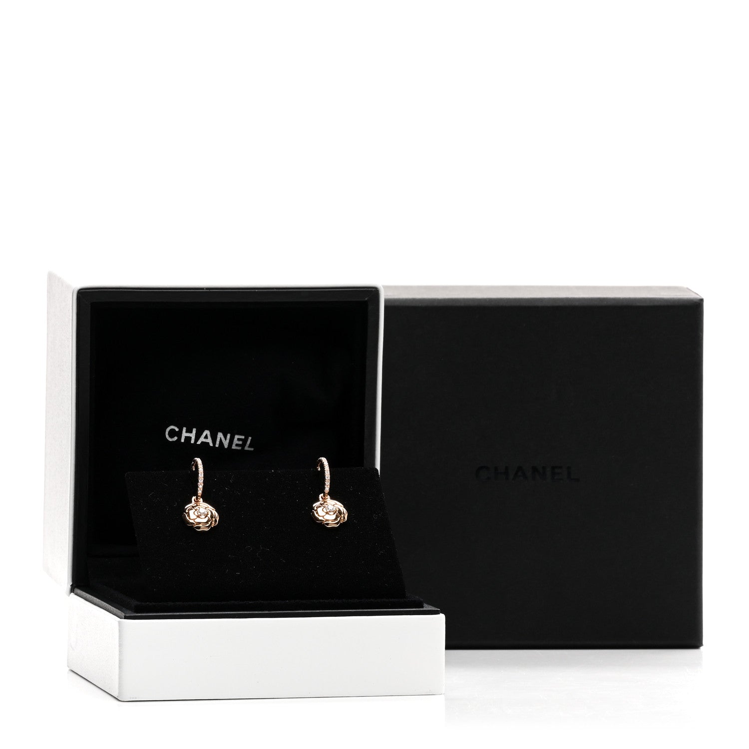 Chanel 18K Rose Gold Diamond Extrait de Camelia Drop Earrings 5 of 5