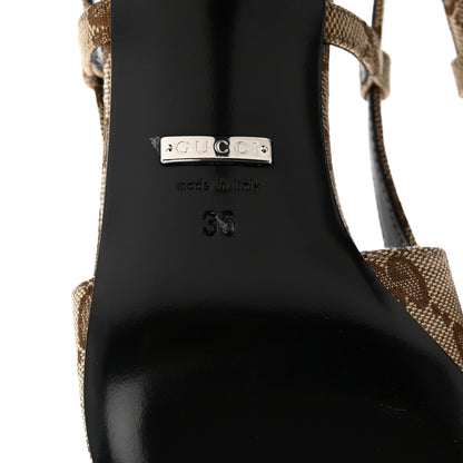 Gucci Monogram Malga Kid Square G 75mm Slingback Pumps 35 Beige Ebony New Acero 7 of 8